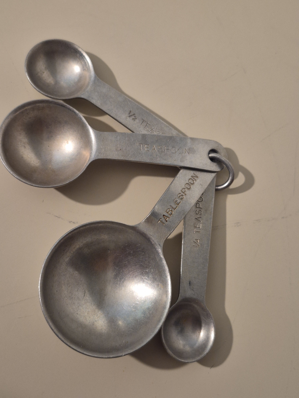 Vintage Aluminum Measuring Spoon Set - 4 Piece With Ring